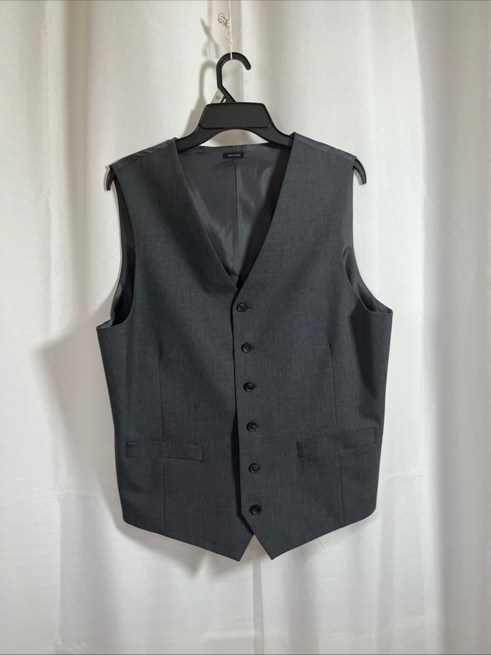 J. Ferrar Suit Vest Men's Gray V-Neck Sleeveless Button Up Lined Pockets Large